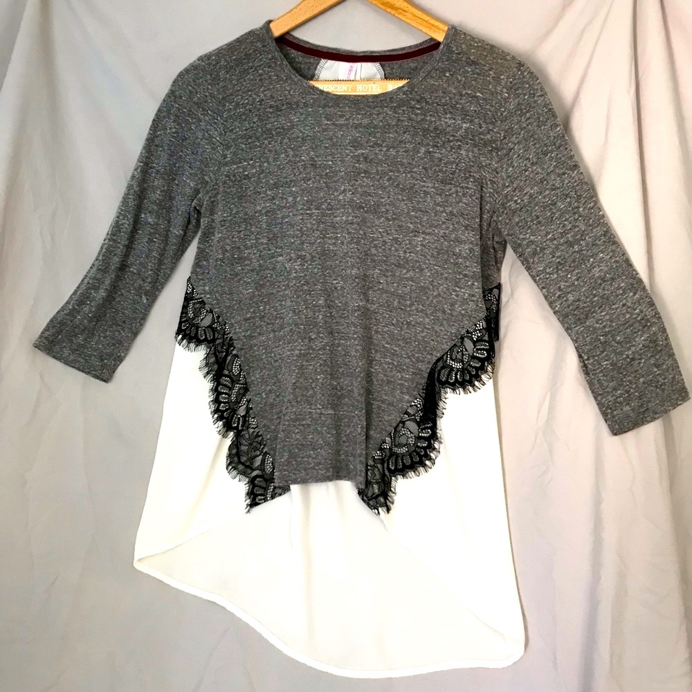 Hi/Low Top Sheer Ivory and Black Lace Details